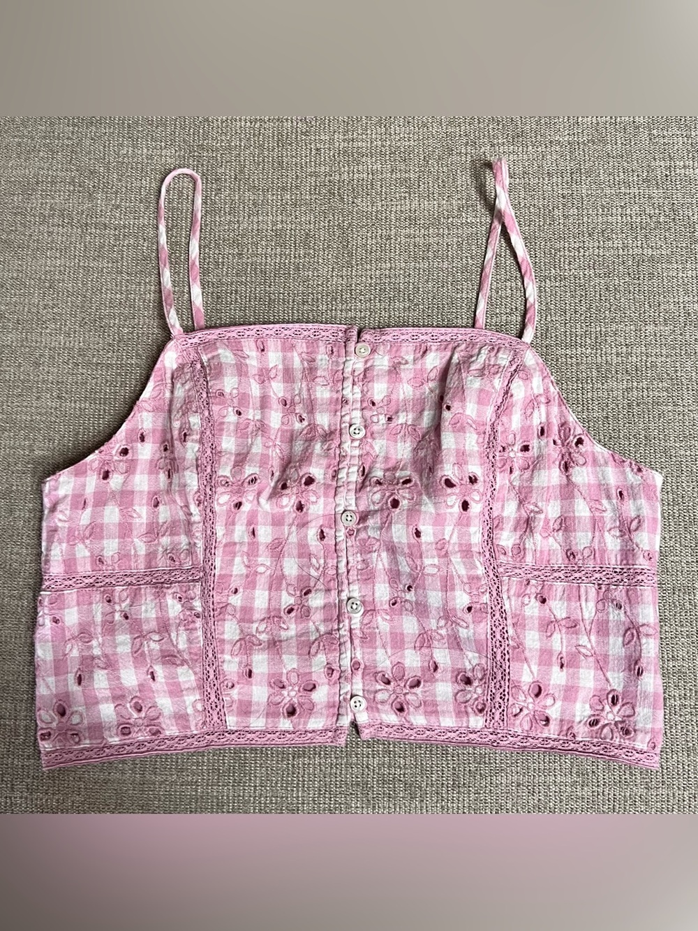 American Eagle Gingham Floral Eyelet Crop Top